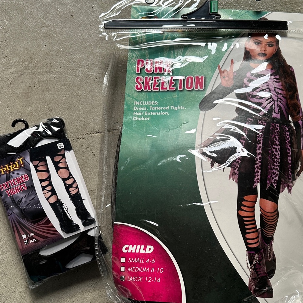 Spirit Kids Punk Skeleton Tights - Black and Purple
